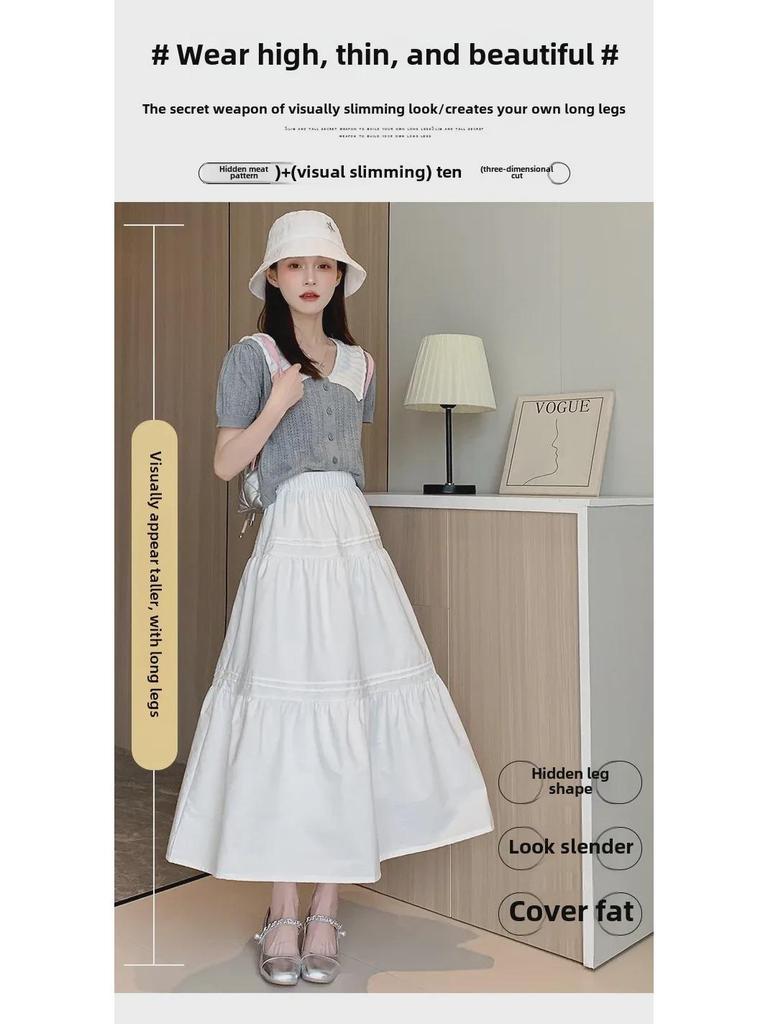 Witte Hoge Taille Slim Midi Rok - Koreaanse Stijl, Zoet & Elegant