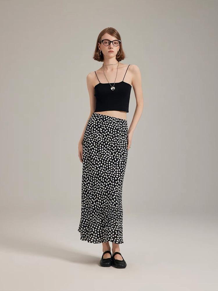 Si Yuan 16mm Mulberry Silk Polka Dot High-Waist Slimming Fishtail Skirt Medium