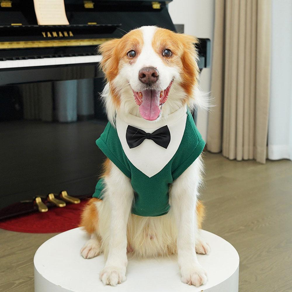3XL-8XL Large Dogs Clothes Winter Warm Fleece Pet Clothing with Red Bow Tie Big Dog Tuxedo Costume for Labrador Golden Retriever