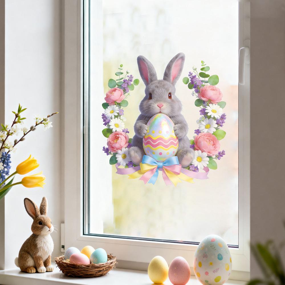Easter Wreath, Colored Eggs, Rabbit, Outdoor Balcony, Glass Window, Window Sticker, Beautification Sticker