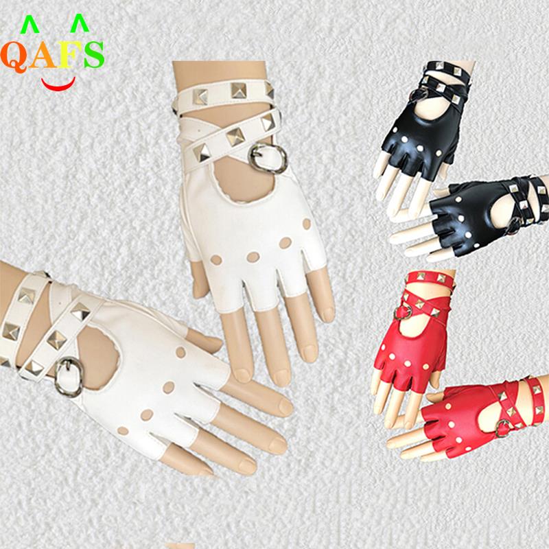 1 Pair Women Punk Short Synthetic Leather Gloves Half Finger Fingerless Gloves Fashion Lady Handsome Black Gloves