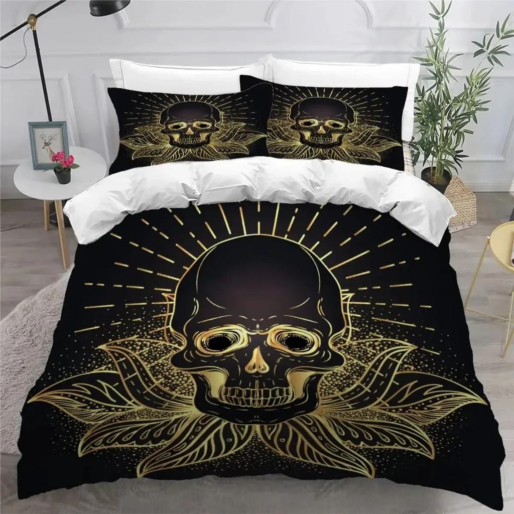 Luxury New 3D Print Skull and Beauty Duvet Cover Set Full Size Gothic Sugar Skull Angels and Demons Bedding Set Double Bed Sets