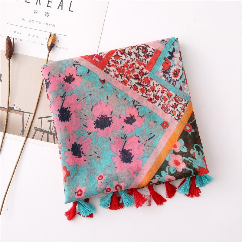 Fashion Luxury Women Viscose Scarf Ventilate Designer Shawl Cotton Linen Tassel Pashmina Muslim Hijab Wrap Headband Floral
