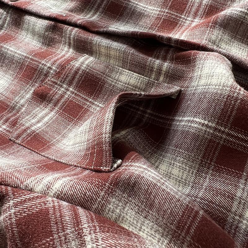 Cămașă de damă retro în carouri periată, stil coreean de toamnă/iarnă, bloc de culoare, cu guler polo larg, top gros casual.