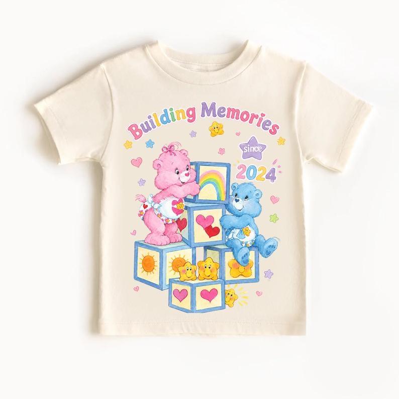 Custom Kids Birthday Shirt Care Bears Building Memories Since 2024 Toddler Birthday Tee Personalized Name Age Gift Boy Girl 150