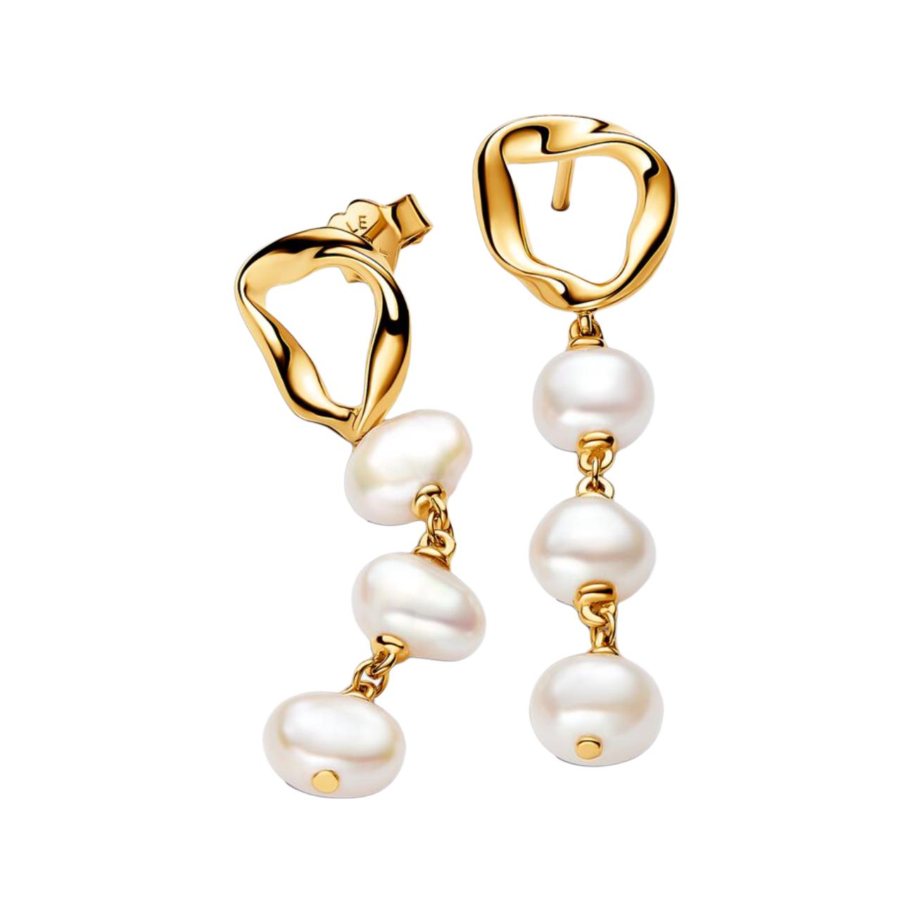Pandora Round Baroque Style Freshwater Pearl Pendant Earrings Women earrings Gold 263263C01 Box