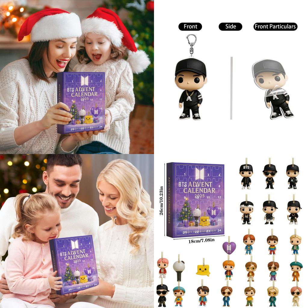 Bts Christmas Advent Calendar With Acrylic Keychain Ornaments For Holiday Gift Giving