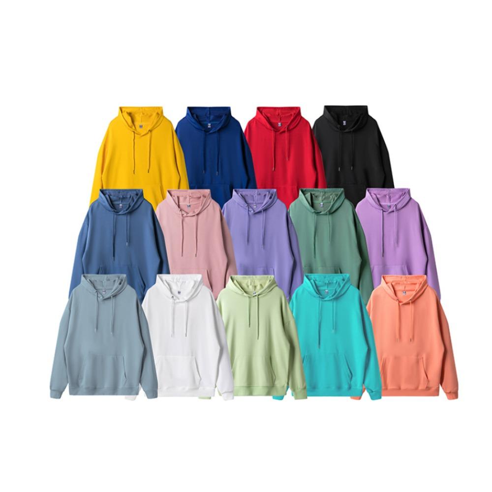Solid Color Cotton Blends Sweatshirt Zipper Loop Knit Hooded Cardigan Jacket Loose Hoodie Team Uniform Work Advertising Hoodies Coat
