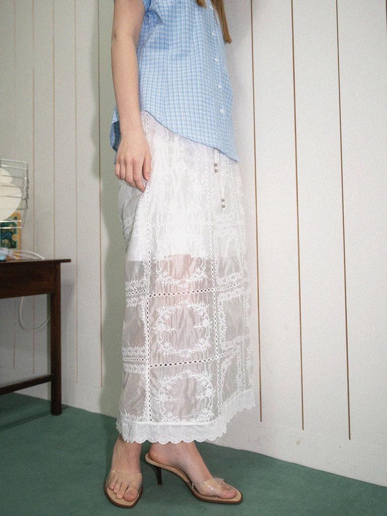 Moroa Square Lace Banding Skirt - White