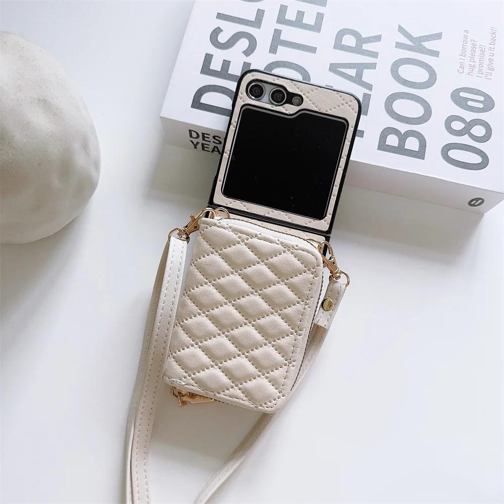 Zipper Crossbody Wallet with Card Holder Phone Case for Samsung Galaxy Z Flip 6 5 4 Flip6 Flip5 Flip4 Flip3 Leather Shell  Cover