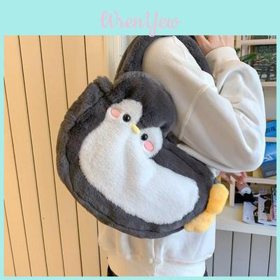 Bolsa Tote de Pelúcia de Pinguim Para Meninas Com Pele Sintética Macia e Interior com Zíper