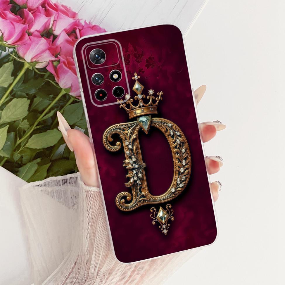 For Xiaomi Poco M4 Pro 5G Case Transparent Luxury Crown A-Z Letters 2D Flat Pattern Soft Phone Case 21091116AG MZB0BGVIN