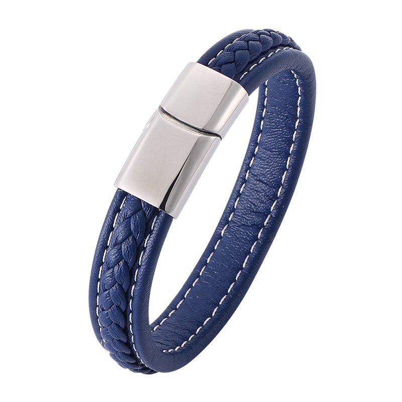 Punk Leather Bracelet For Men Stainlees Steel Clasp Cuff Bracelets & Bangles Male Jewelry Gifts
