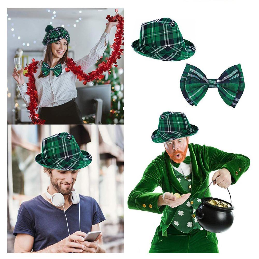Saint Patricks Day Top Hat Holiday Fake Beard Green Celebration Costume for Irish Festival Birthday Party Decor Supplies Cosplay