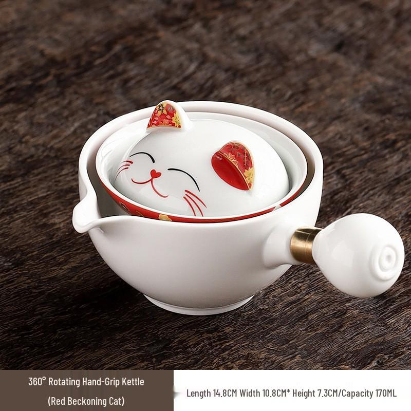 Rotating Ceramic Kung Fu Tea Set with Side Handle Filter Pot