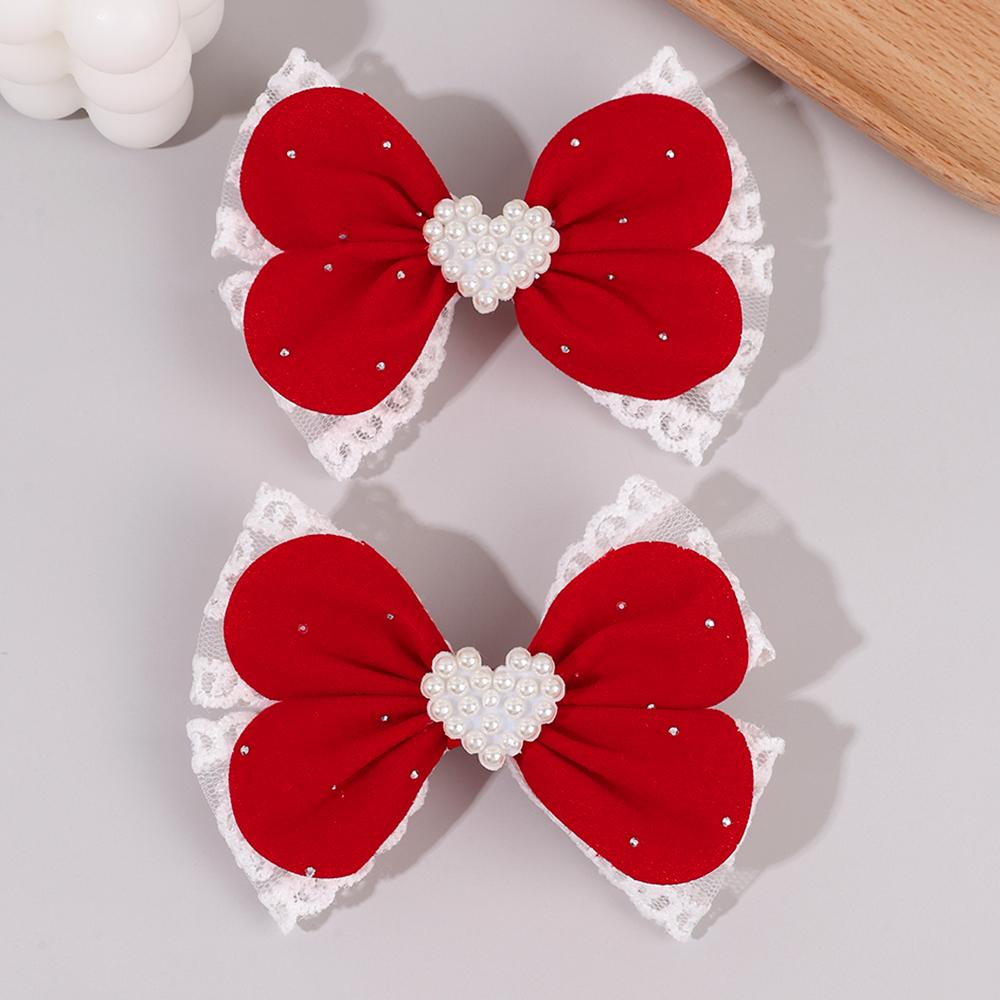 2Pcs Elegant Petal Bow Hair Clips For Girls Glitter Vintage Velvet Lace Barrette Sweet Heart Pearls Hairpins Hair Accessories