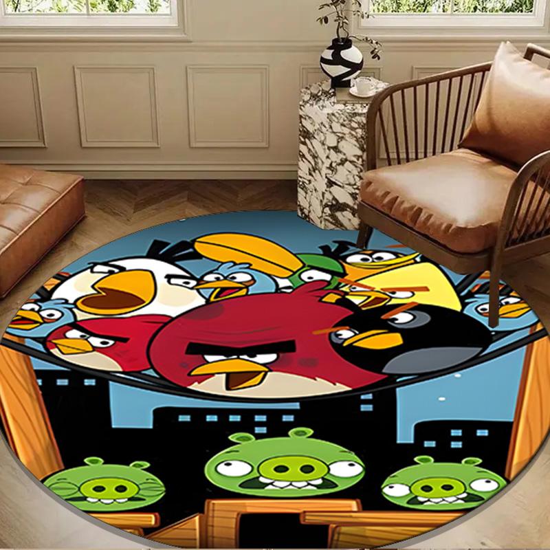 Red Birds Characters Collage Round Rug for Livingroom,Bedroom, Palyroom, Chair Rug, Area rug, Circle Carpet, Large Size Fan Christmas gift