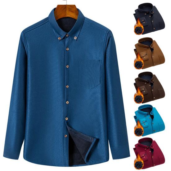 

Мужская флисовая рубашка, однобортная рубашка с лацканами, теплая, с длинным рукавом, осень-зима, повседневная карманная мужская рубашка для повседневной носки