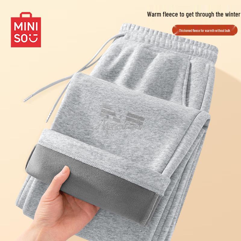 MINISO Men s Autumn/Winter Heavyweight Straight-Leg Fleece-Lined Sweatpants L
