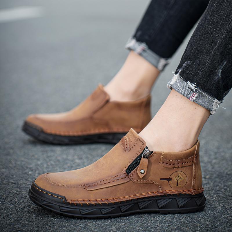Handmade Split Leather Boots Men Shoes Comfortable Ankle Boots For Men Casual Shoes Large Size Tooling Shoes