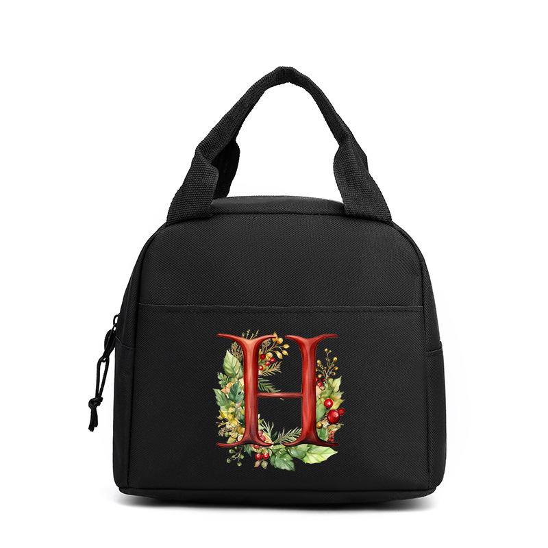 Trend niche print flower 26 letter pattern storage bag tote bag student lunch box bag portable