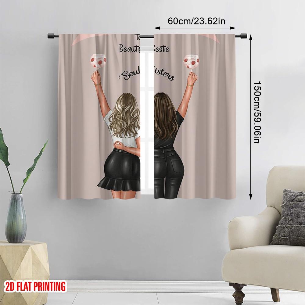2pcs,2D Plane Printing Minimalist Curtains Birthday Soulmates Polyester Fabric (without Rod) Decorations For Home Use for