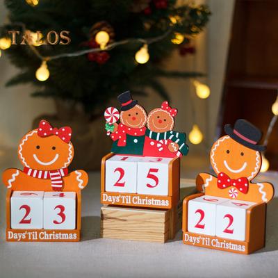Lebkuchenmann-Weihnachts-Countdown-Kalender, Holzklötze, Tischdekoration, Feiertags-Adventskalender für Büro-Schreibtisch-Dekor