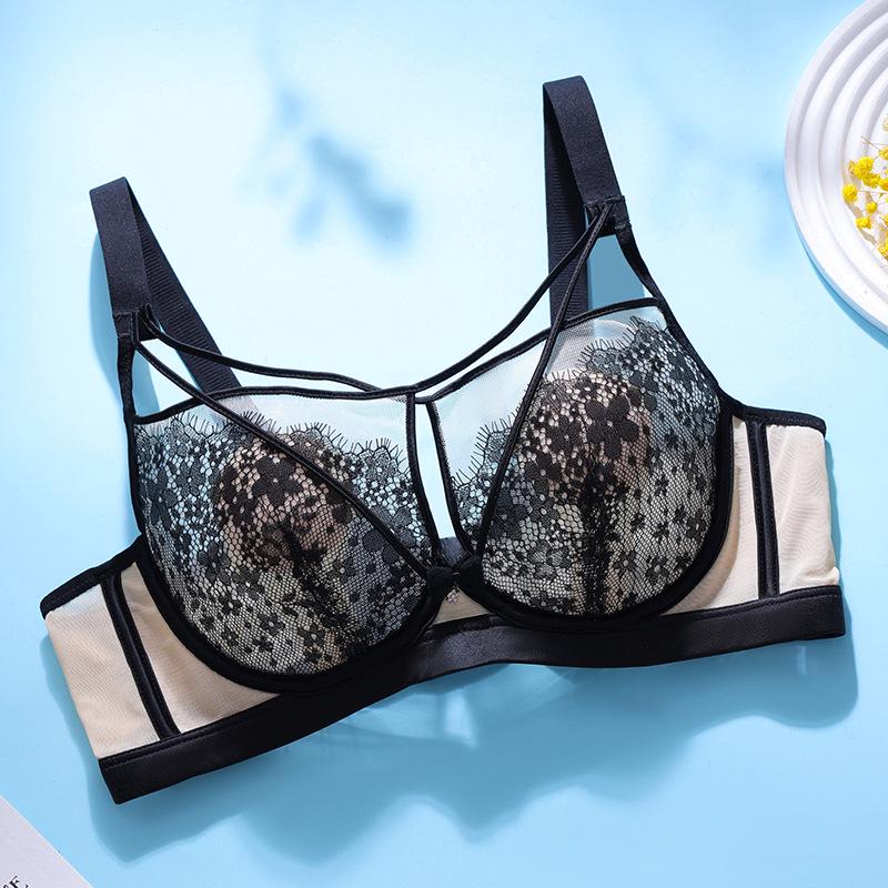 

Ультратонкий бюстгальтер на косточках из французского кружева: Сексуальный сетчатый минимайзер для большой груди, регулируемый для летнего комфорта 44/100B