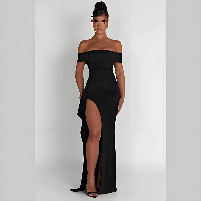 European and American Summer Strapless Sexy One Neck Backless Slit Long Dress