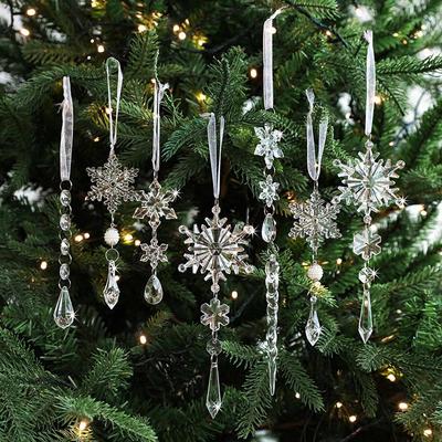 Klares Acryl Schneeflocken- und Eiszapfen-Ornament-Set für Weihnachtsbäume - Mehrfachpackung erhältlich