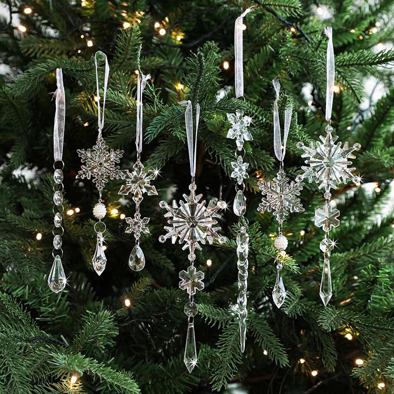 Clear Acrylic Snowflake & Icicle Ornament Set for Christmas Trees - Multiple Pack Available