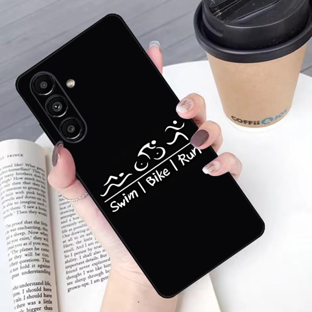 Triathlon Tri Life Swim Bike Run Phone Case For Samsung S 25,24,21,22,23,30,20,Ultra,Plus,Fe,Lite,Note,10,9,5G Black Soft