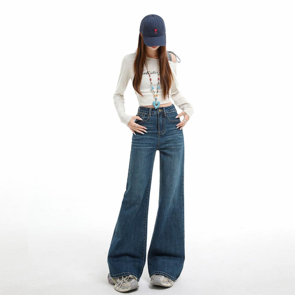 Spring Summer High Waist Slim Non Cling Micro Flare Floor Drape Stretch Casual Denim Pants Ladies Casual Pants Oversize Denim Trousers
