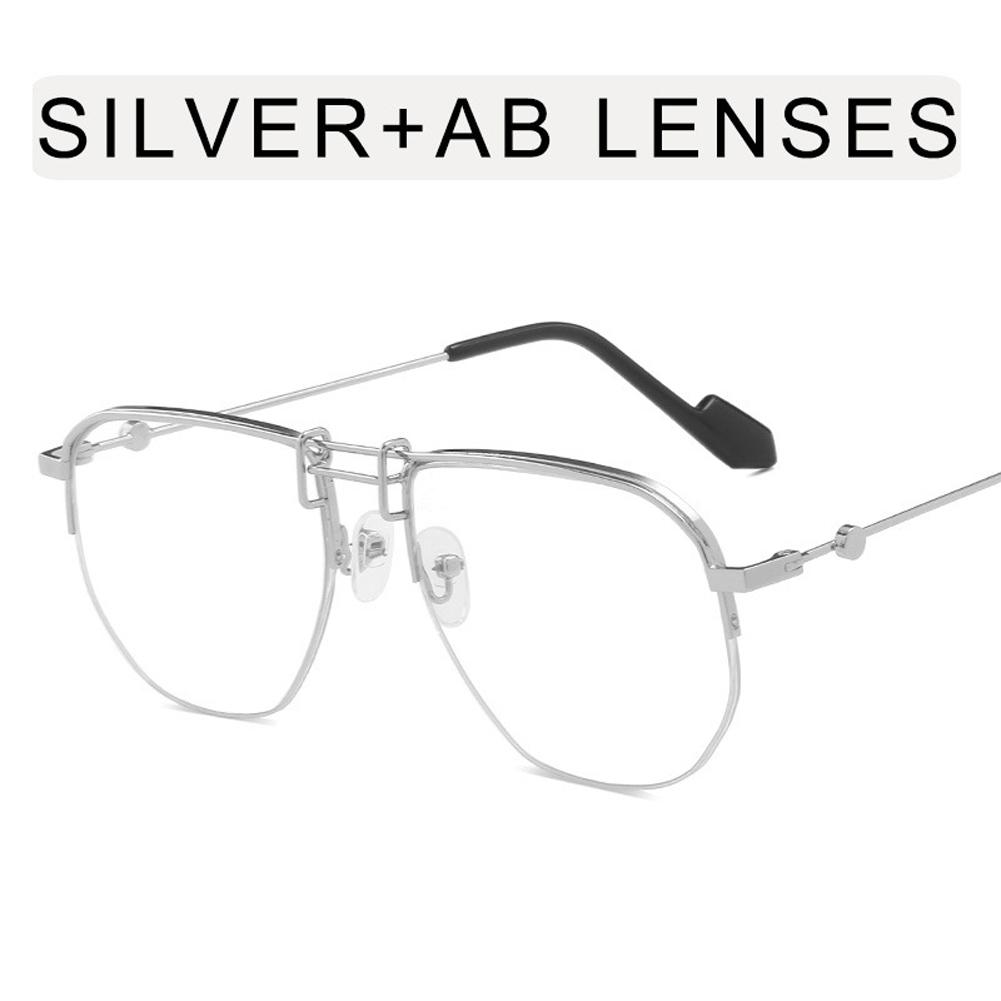 

Women Men Sunglasses Metal Half Frame Multi Color Sunglasses For Summer Beach Party Silver+ AB lens as shown#1