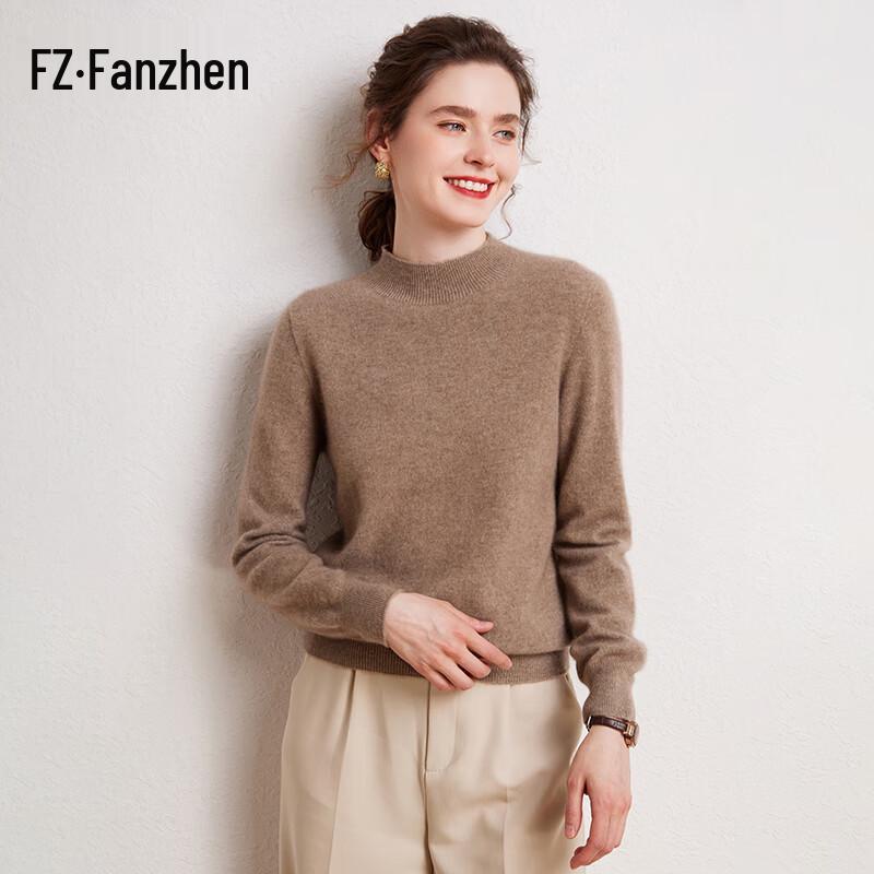 Fanzhen Women's 100% Cashmere Mock Neck Sweater