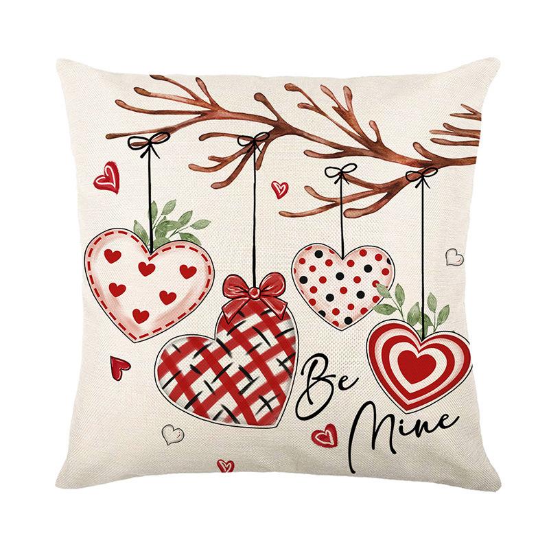 

New Pillowcase Valentine s Day Living Room Sofa Cushion Cover Linen Printed Plaid Home Decoration Pillow 45 * 45CM (excluding pillow core)