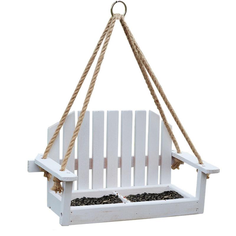 Creative Bird Feeder White Wooden Chair Garden Patio Outdoor Decoration Bird Supplies Feed Container Bird Feeding Supplies