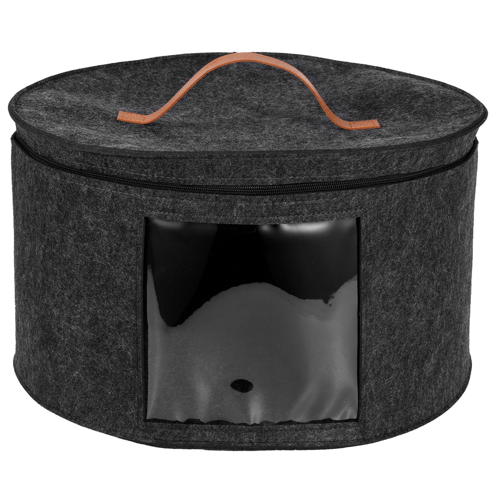

Hat Storage Box Large Circular Foldable Felt Hat Box with Zipper Dustproof Lid Travel Cap Boxes Wardrobe Organizers темно-сірий