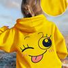 Kids Cute Smiley Face Hoodie Cartoon Graphic Print Pullover Sweatshirt Girls Boys Kawaii Casual Streetwear Hooded Top Autumn