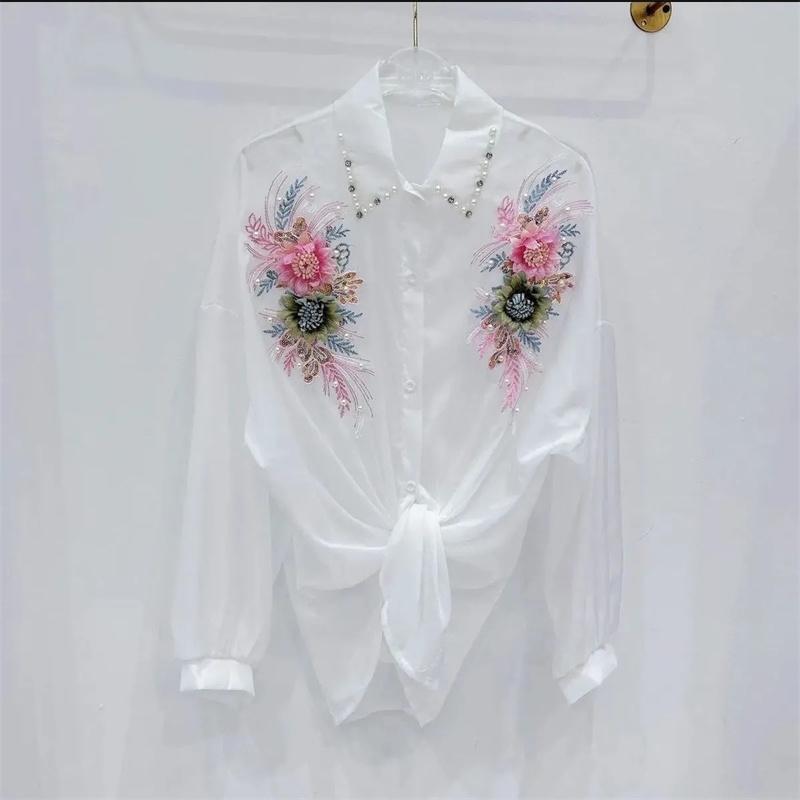 Heavy Industry Three-Dimensional Flower Sunscreen Shirt Female Heavy Industry Slim Short Shirt Spring Summer Loose Top