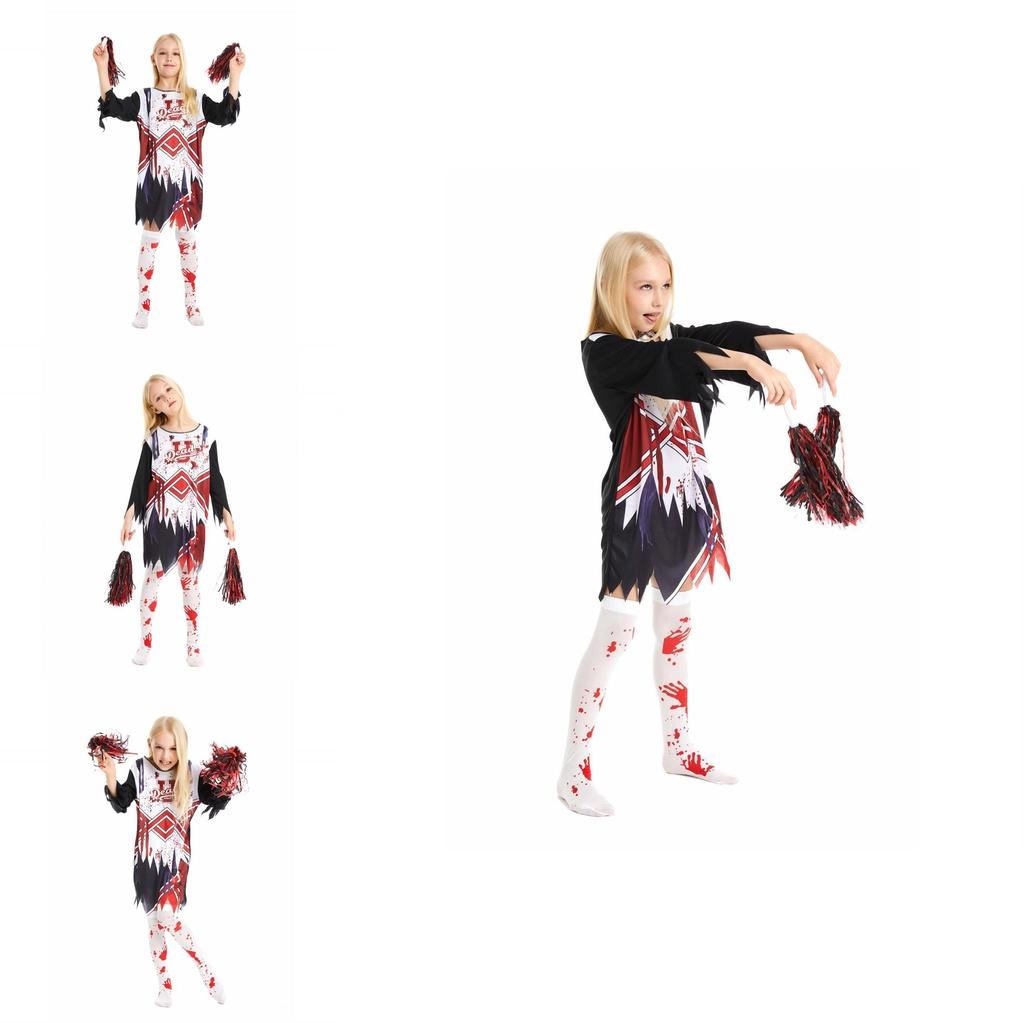 Vibrant And Comfortable Girls Zombie Cheerleader Dress Costume For Halloween