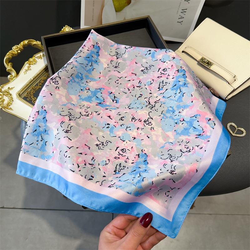 New Floral Print Shawl Square Scarf for Women Soft Satin Wraps Neckerchief Female Hair Bands Ribbon Headband Bandana