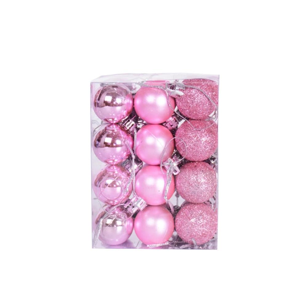 

24pcs/box 3cm Christmas Tree Ball Bauble Hanging Home Party Ornament Decor Tree Decoration Balls Party Hanging Pendant Navidad 3cm рожевий