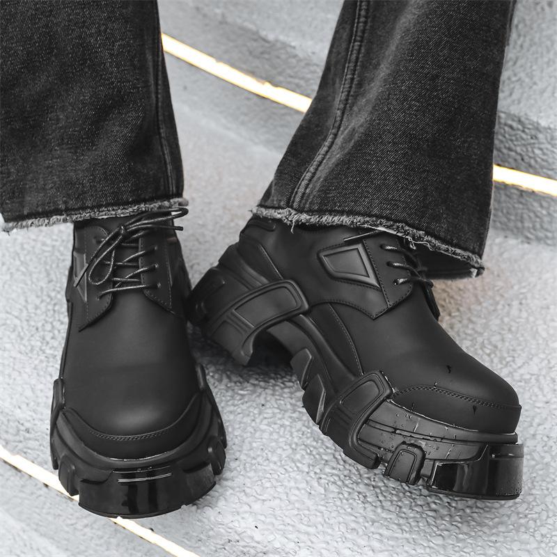 New Derby shoes men's high-end trend black platform heightened fried street dad leather shoes 20241-J