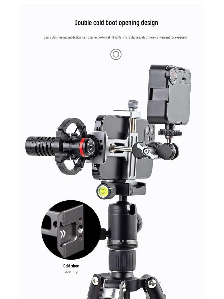 XJT8 Metal Phone Tripod Clamp with Cold Shoe & Mount Head for Desktop Cameras