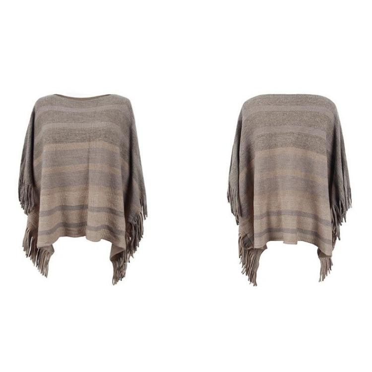 Women Autumn Winter Loose Knitwear Sweater O Neck Bat Sleeve Stripe Cardigan Cross Border Cloak