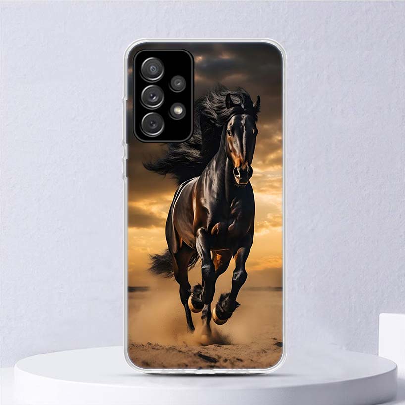 Animal Black Horse Soft Case For Samsung Galaxy A52 A51 A50S A12 A10S A20S A30S Phone Cover A71 A41 A31 A21S A70 A40 A20E A11 A5