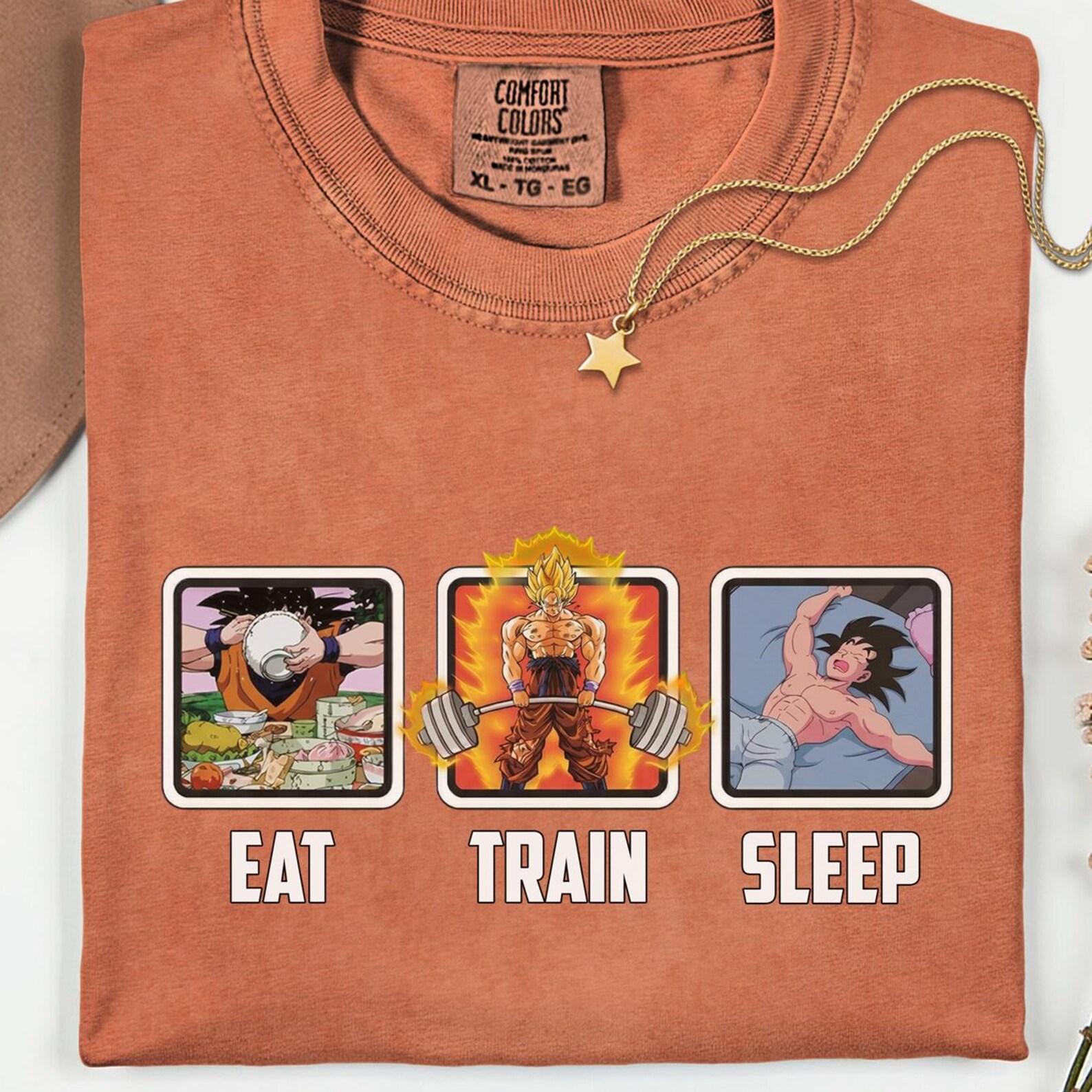 Anime Gym Shirt, Eat Train Sleep Graphic Tee, Fitness Motivation Apparel XL