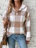 Europe, America autumn and winter new women's clothing neutral plaid printing loose casual fashion button hooded long-sleeved sweater