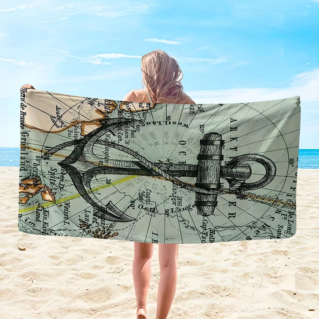 Vintage Nautischer Anker Strandtuch Flachdruck Alte Weltkarte Mikrofaser Sandfreies Badetuch zum Segeln Reisen Männer Frauen